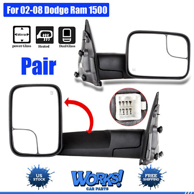 Power Heated Tow Mirrors Flip-Up For 02-08 Dodge RAM 1500 03-09 2500 3500 Pair