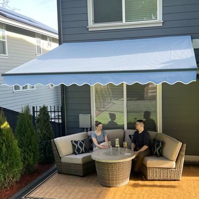 ALEKO Motorized Retractable 10 x 8 ft Home Patio Awning Canopy Sky Blue