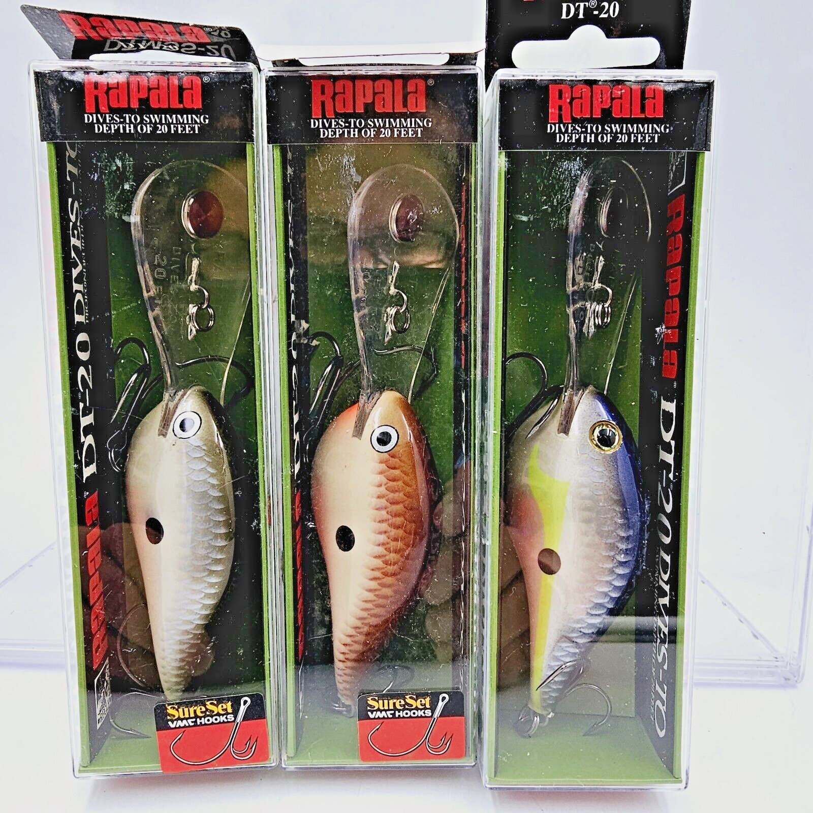 Rapala DT-20 Crankbait Sure Set VMC Hook Brown Bone Pearl Shiner Helsinki  Shad