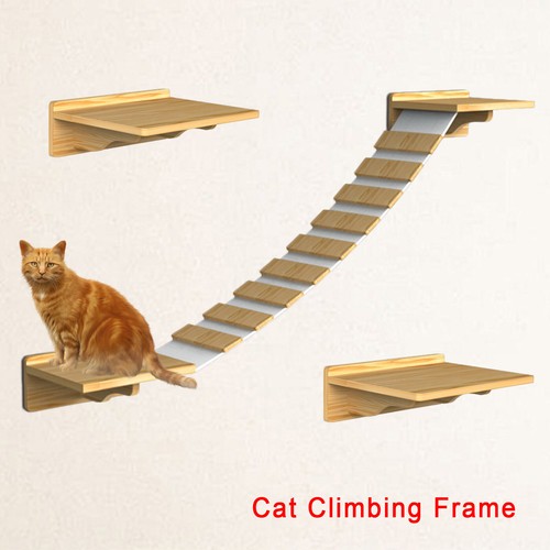 Indoor Wall Mounted Cat Climbing Frame Cat Tree House Wooden Platform Tower Toy