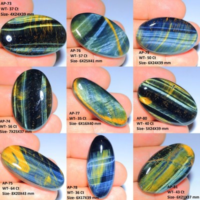BULK LOT NATURAL PIETERSITE BLUE FIRE TIGER EYE OVAL CABOCHON GEMSTONE AP-
