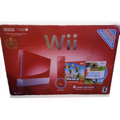 Nintendo Wii Red Super Mario 25th Anniversary Bundle - ORIGINAL BOX - Tested