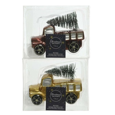 Christbaumschmuck LKW-Hänger Weihnachten Glas Dekoration 2er Set 11,5x4x7cm 