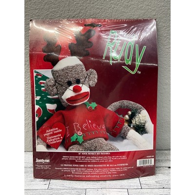 Sock Monkey Kit 2003 Janlynn Rudy 21'' Christmas Reindeer Adoption Papers USA-New