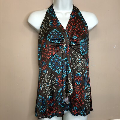 Etcetera Halter Top Blouse Brown Multi Color Size M NWT