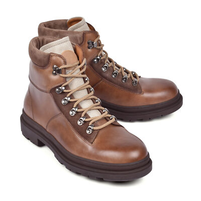 BRUNELLO CUCINELLI MEN'S TWO TONE 100% LEATHER COMBAT BOOT STYLE HIKING BOOTS