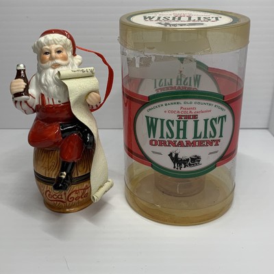 2000 Coca Cola Cracker Barrel Porcelain Santa Wish List Christmas Ornament
