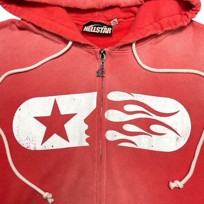 Pre-owned Hellstar Studios Gd Zip Up Hooded Sweatshirt Red