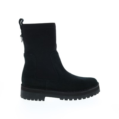 

Clarks Rock Knit 26163436 Женские черные замшевые сапоги до середины икры без шнуровки, Черный, Clarks Rock Knit