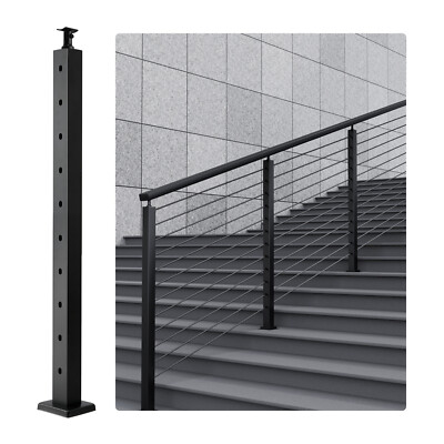 VEVOR Cable Railing Post 36x2x2in 30° Angled Hole Stair Railing Post Black 1Pc