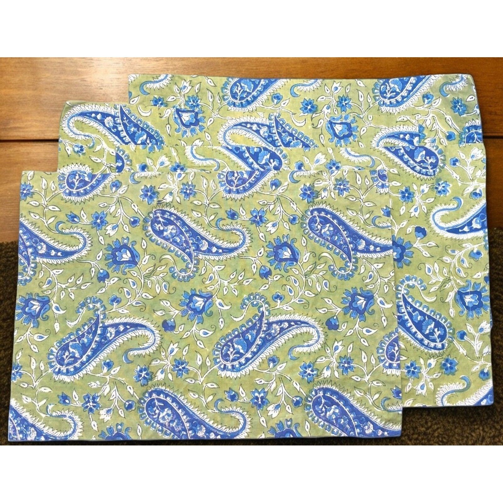 Handmade Paisley Placemats Set of 4 Green Blue Spring Fun