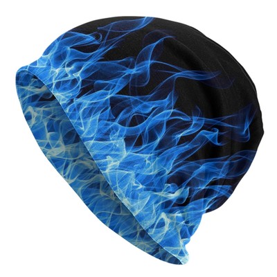 Cool Blue Fire Flame Beanie Hat Slouchy Cap Warm Cancer Headwear Stretch Knit...