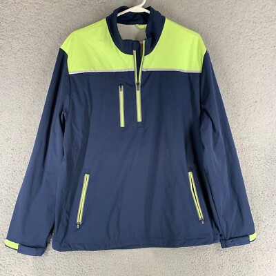 Above The Links Windbreaker Mens L Blue 1/4 Zip Golf Rain Wind Jacket Frontier