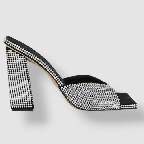 Pre-owned Gia Borghini X Rhw $790  Women's Black Rosie Crystal Slide Sandal Shoes Size 40