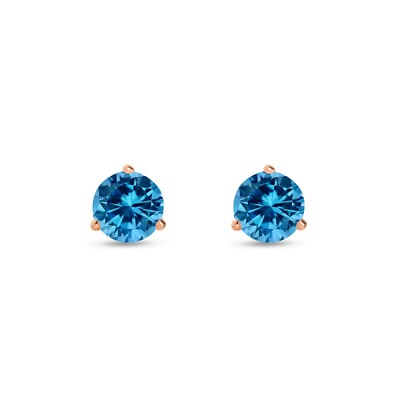 Pre-owned Shine Brite With A Diamond 2 Ct Round Cut Blue Earrings Studs Solid Real 14k Rose Gold Push Back Martini In Pink