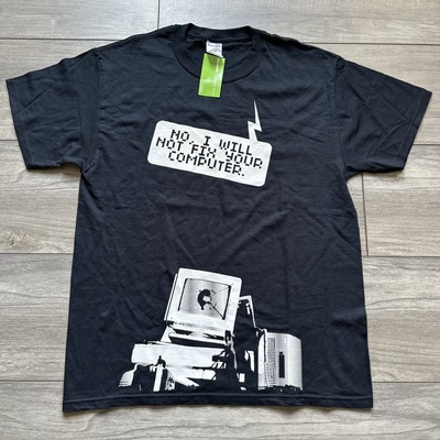 Vintage Microsoft No I Will Not Fix Your Computer Black T Shirt L Y2K Tech NWT