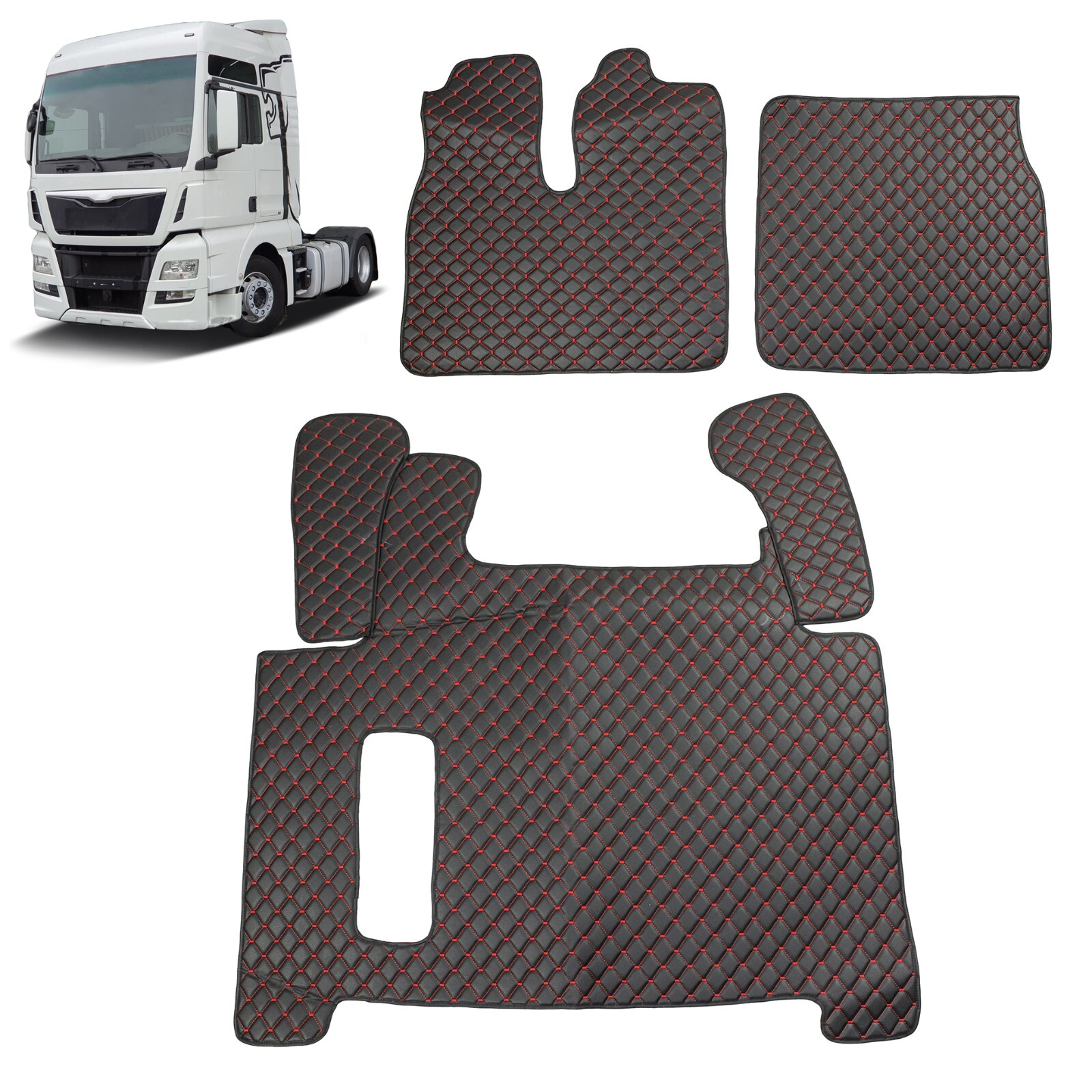 Alfombrils  camion  MAN TGX 2017-2020 con 2 cajones Negras con costuras rojas