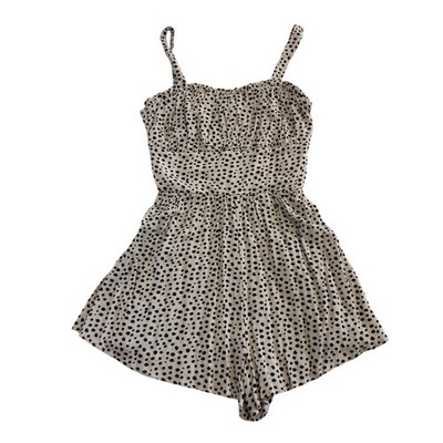 NWT Trixxi Polka Dot Romper Small Sleeveless Smocked Back Beige Black Sz S