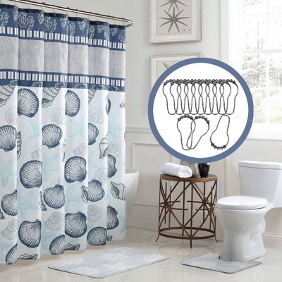 15-Piece Shower Curtain Set, 72''x72'', Island Blue/Grey