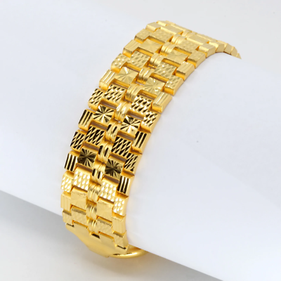 24K Solid Yellow Gold Men Watch Link Bracelet 64.1 Grams 8.25