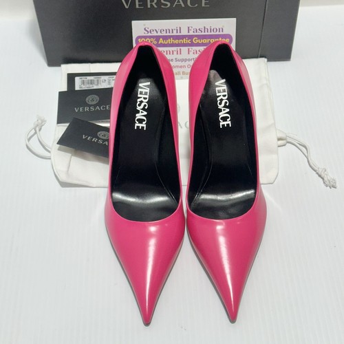 Pre-owned Versace Pin Point Leather Pointed Toe Pump Heels Pink Size 38/ 8 $1,325