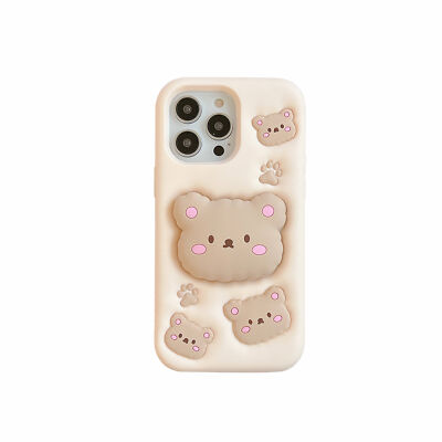 3D BearCartoon Stand Silicone Phone Case Cover For iPhone 15 14 13 12 Pro Max 11