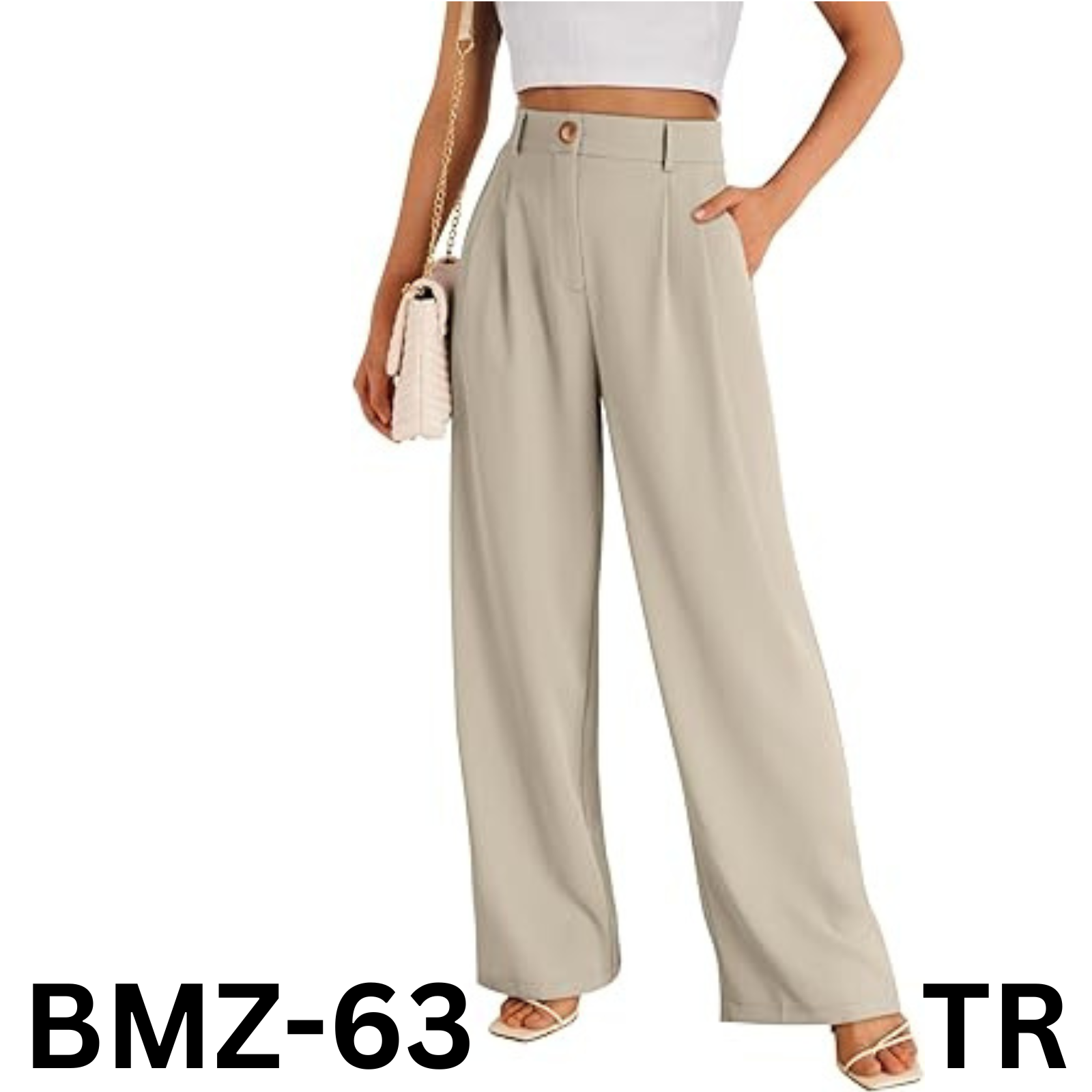 LILLUSORY Work Dress Pants Women Khaki Wide Leg 2024 Summer Spring Trousers, M