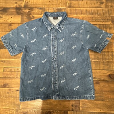 Jordan Flight Heritage Blue Denim Cotton Button Up FN4653-436 Men's Size M NWOT