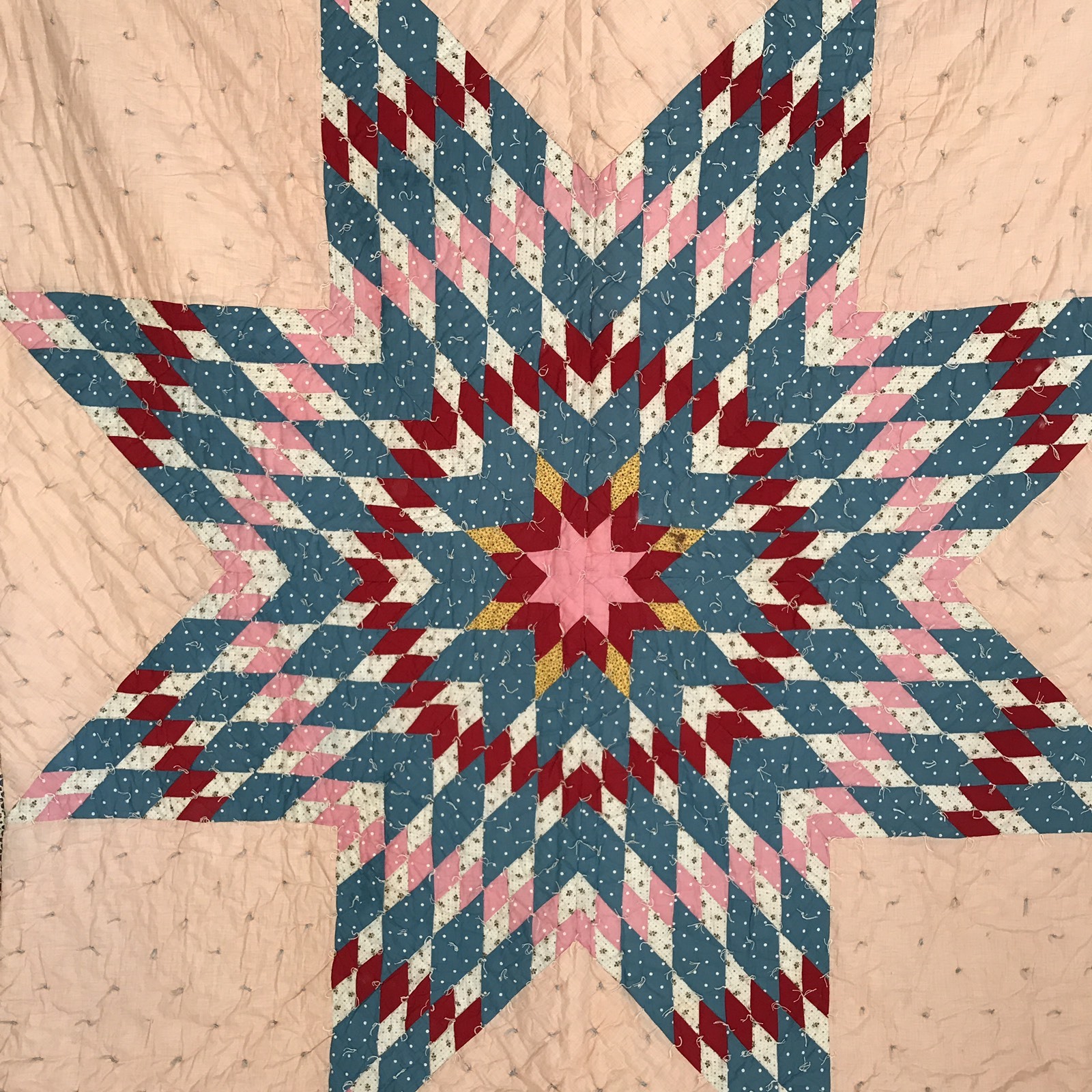 Vintage Lone Star Quilt 1960s Hand Tied Colorful 66
