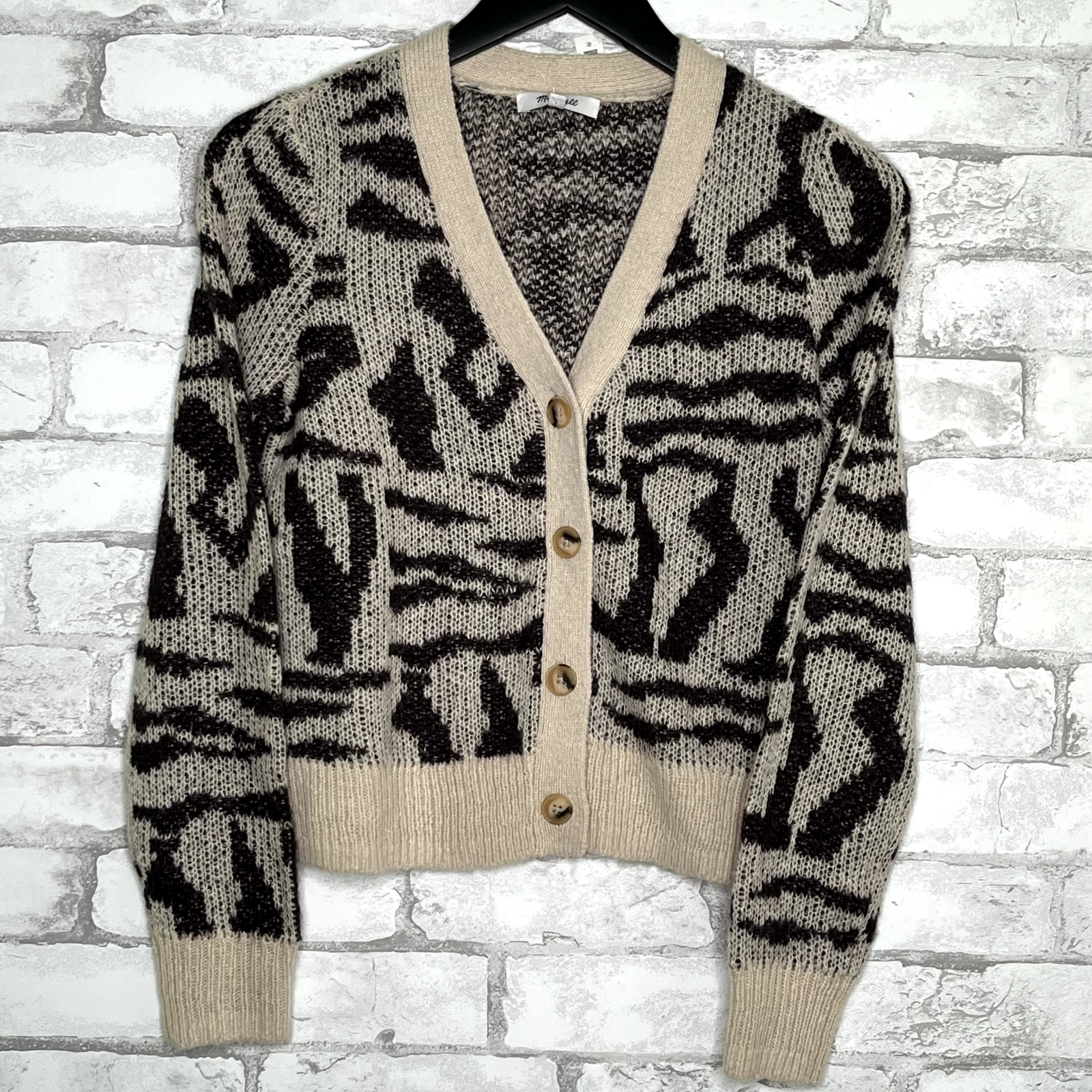 MADEWELL Women's V-Neck Abstract Animal Pattern Cardigan NEW MADEWELL Women's V-Neck Abstract Animal Pattern Cardigan NEW
