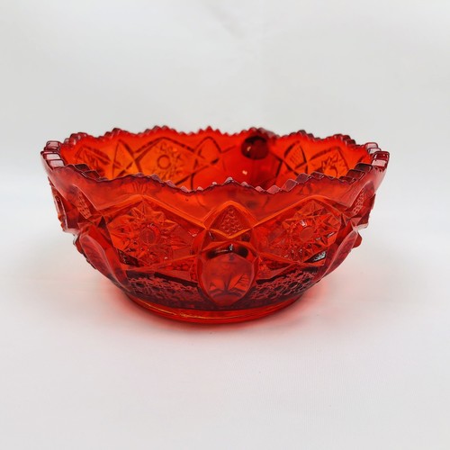 Vintage Red Round Press Glass Dish / Candy Dish with Round Handle
