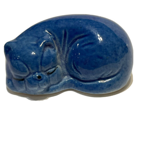 vintage enesco 1983 cobalt blue cat napping laying Ceramic