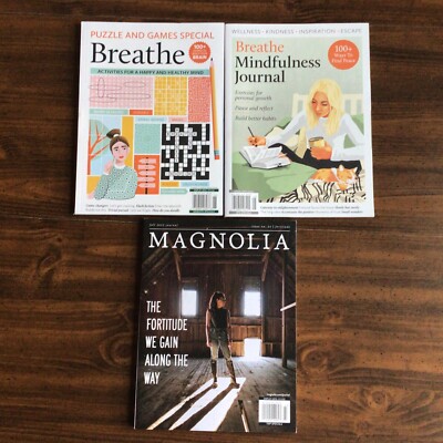 Breathe Mindfulness Journal, Puzzles And Games Special & Magnolia Magazine-NEW.