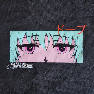Know Bad Daze Anime Girl Skateboarding Black Large Crew Neck Graphic T-Shirt Tee
