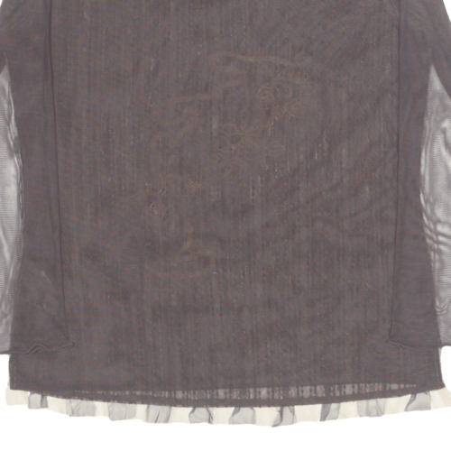 MARELLA Sheer Frill Top Brown Silk Long Sleeve Womens XL - Picture 6 of 8