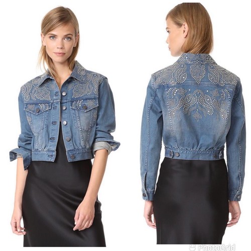 allege + olivia デニムジャケット ALICE & OLIVIA Chloe Studded Denim Jacket In Vintage Wash