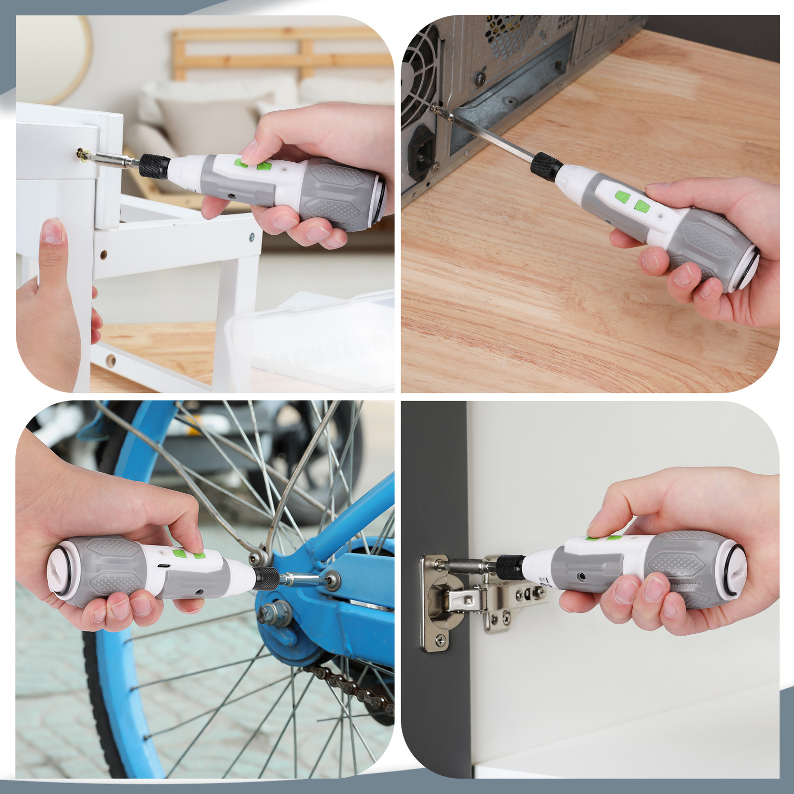 WORKPRO Electric Cordless Screwdriver Set 4V USB with 7pcs Screwdriver Bits NEW