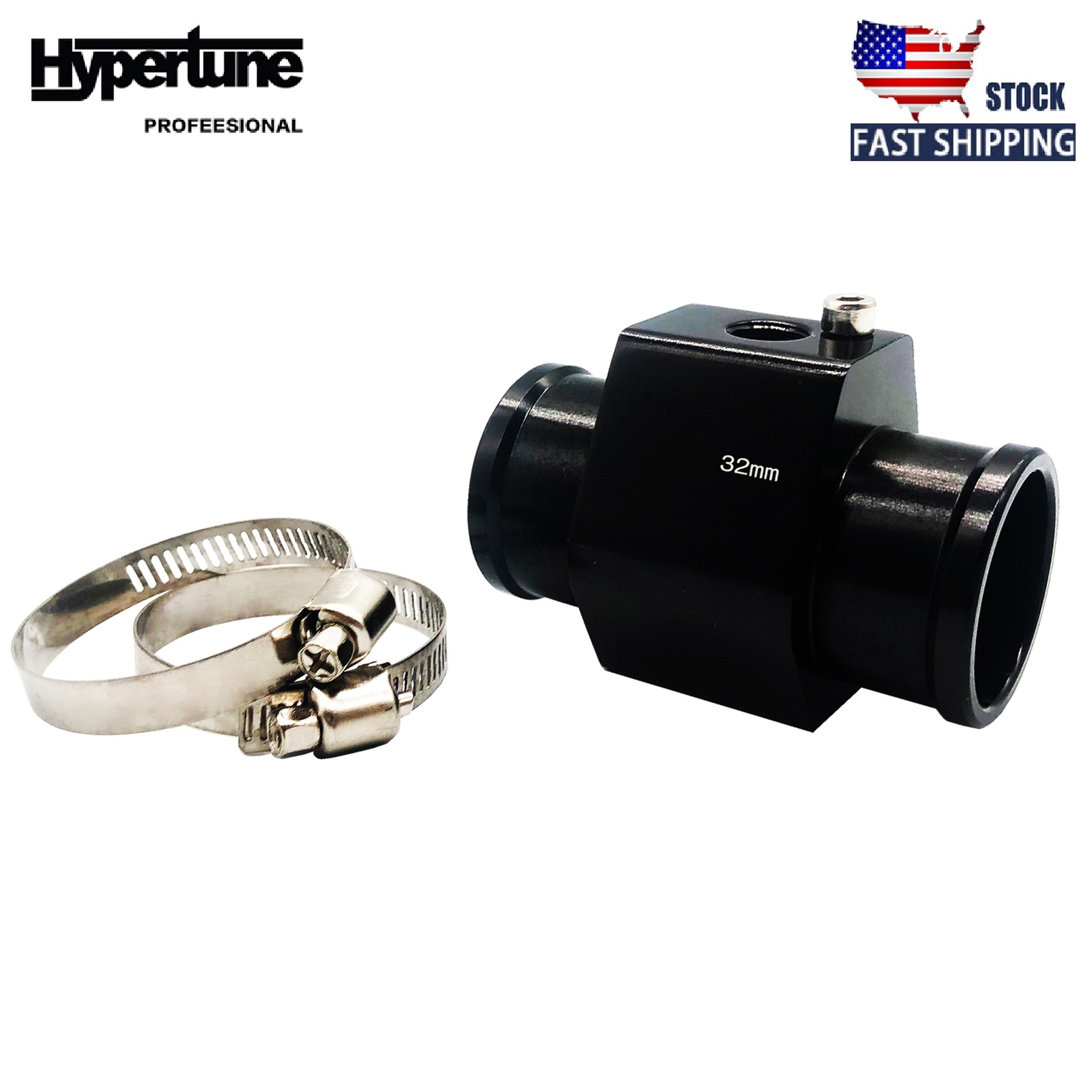 32mm Radiator Sensor Adapter For Water Coolant Temp Gauge Adaptor W/Hose Clamps