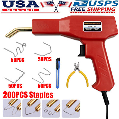 Hot Stapler Gun Plastic Repair Car Bumper Fender Welder Machine Kit +200 Staples