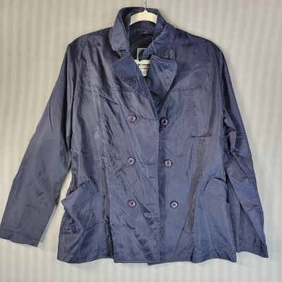 Static Coat Jacket Medium Blue Long Sleeve Double Breasted Lined Pockets Outdoor
