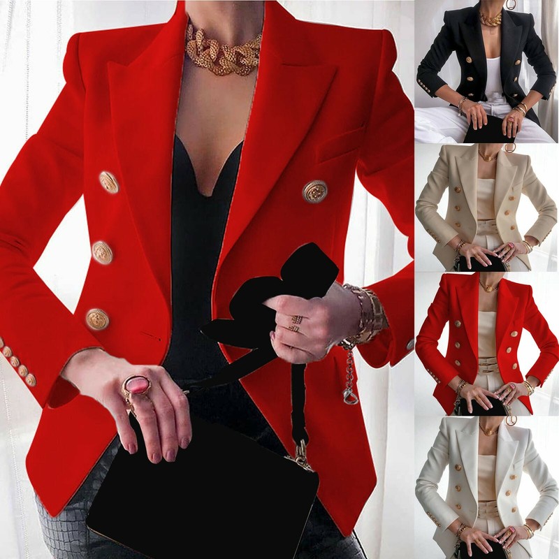 Womens Double Breasted Button Front Military Style Blazer La