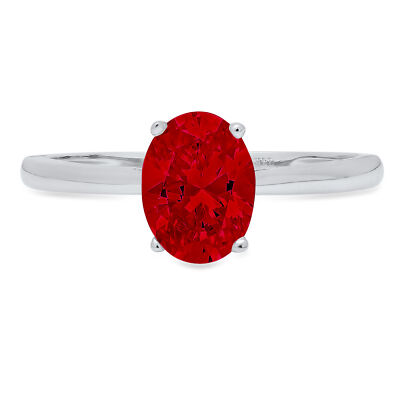 Pre-owned Pucci 1 Ct Oval Designer Statement Bridal Classic Real Red Garnet Ring 14k White Gold