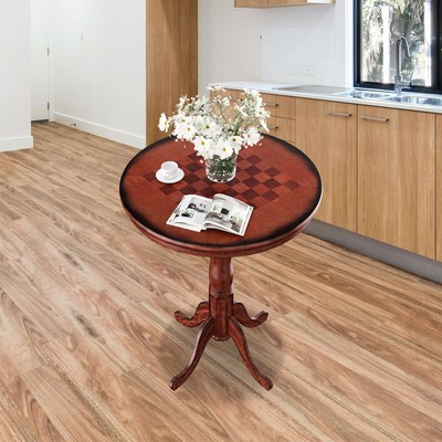 42" Pub Bar Round Table Chess Table Bistro Vintage W/Checker Top & Pedestal Base