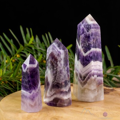 Chevron AMETHYST Crystal Tower - Wand Points Obelisk, Birthstone, Decor, E1516