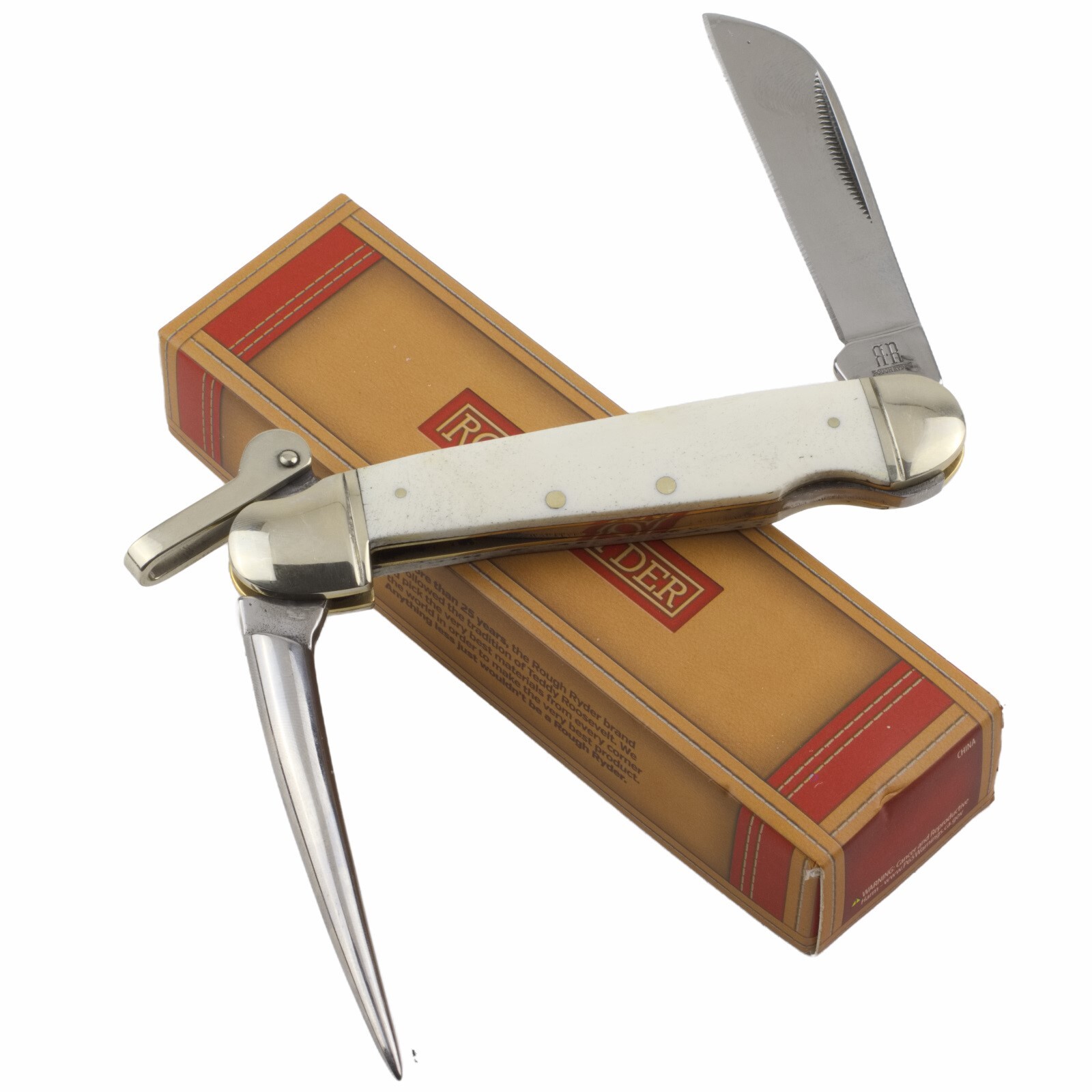 Rough Ryder Marlin Spike Pocket Knife White Smooth Bone Handles RR577