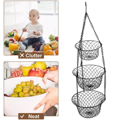 Three Tier Hanging Fruit Basket 3 Tier Flowers Basket Storage Rack for Dining