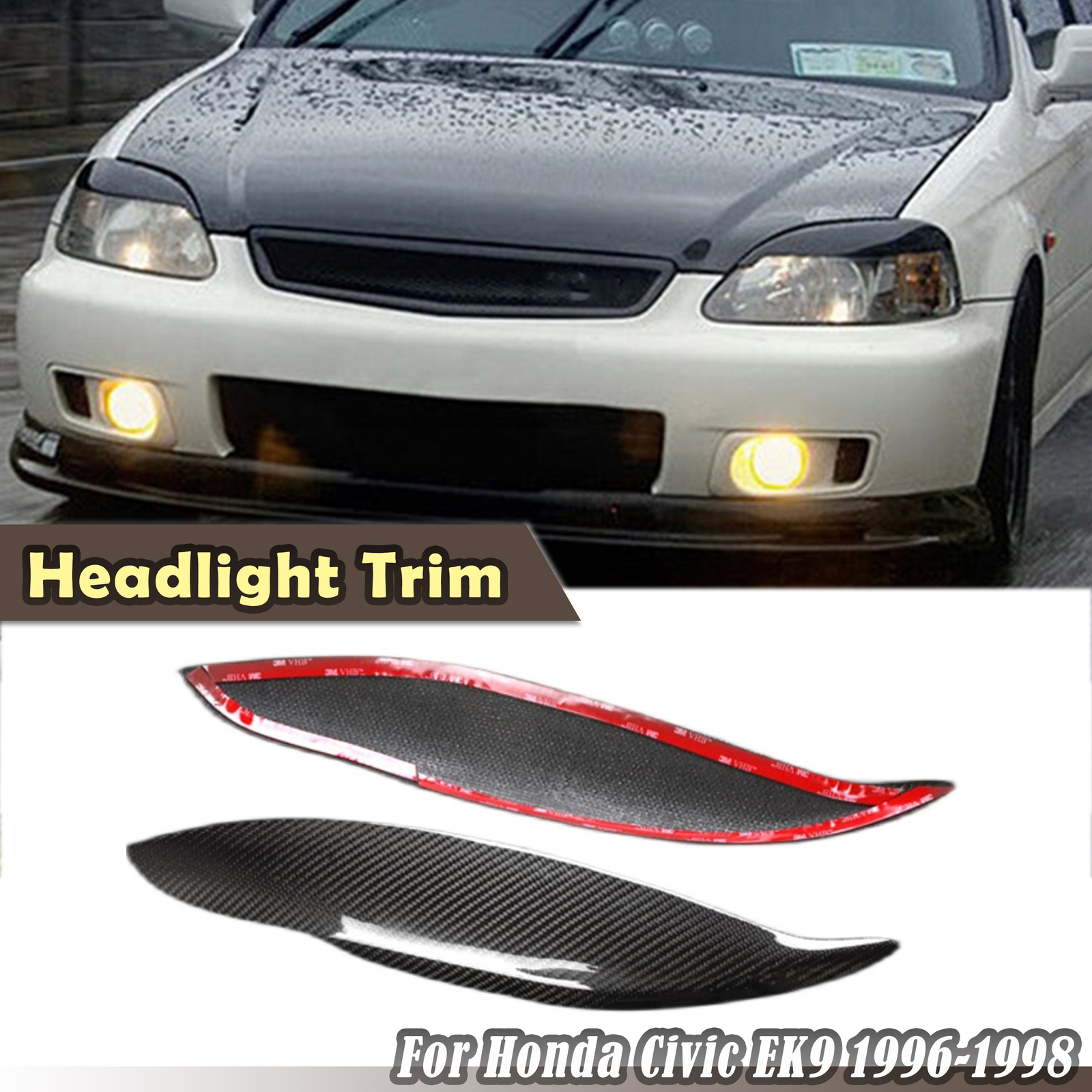 Carbon Fiber Side Eyebrows Eyelid Headlight Cover For Honda Civic