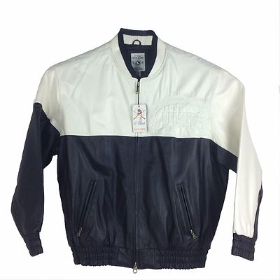 Pre-owned G-unit Men's Bomber Leather Jacket , 4ak019 Black-white In Black/white