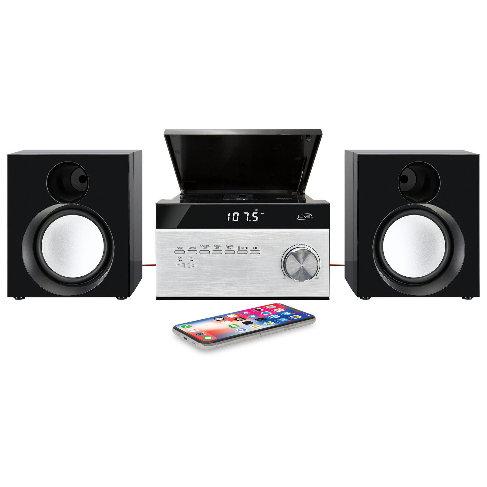 Compact Stereos Home Music System Bluetooth CD Player AM/FM Radio 2Channel Clock