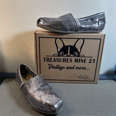 Toms Women's Pewter/grey Sequin Flats 7.5